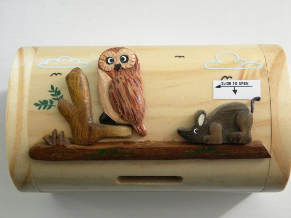 Handcrafted Wooden Tawny Owl Money Box / Treasure Chest